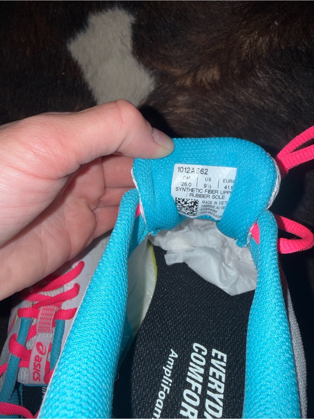 Asics White Running Sneakers with Pink Laces and Blue Collar - Picture 4 of 4